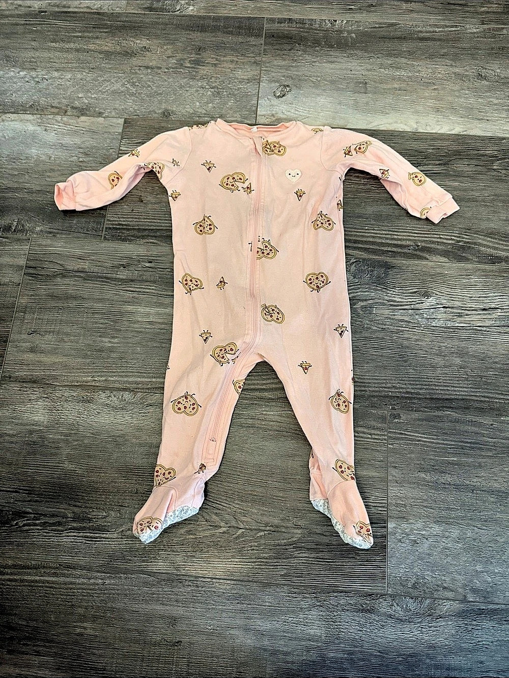 Pekkle Pizza Print Footed Sleeper Pink Baby 12M